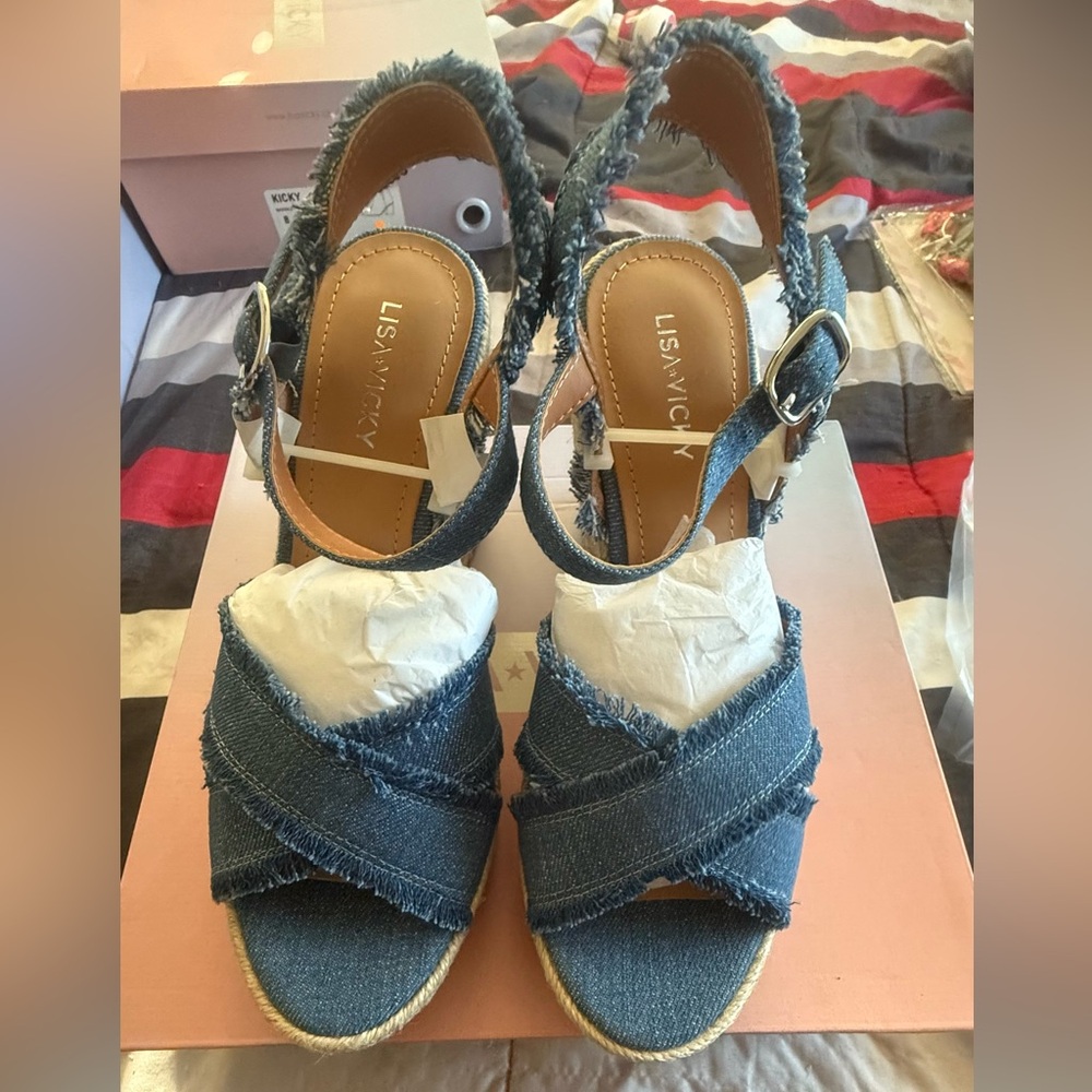 Lisa Kay Blue Denim Espadrille Sandals
